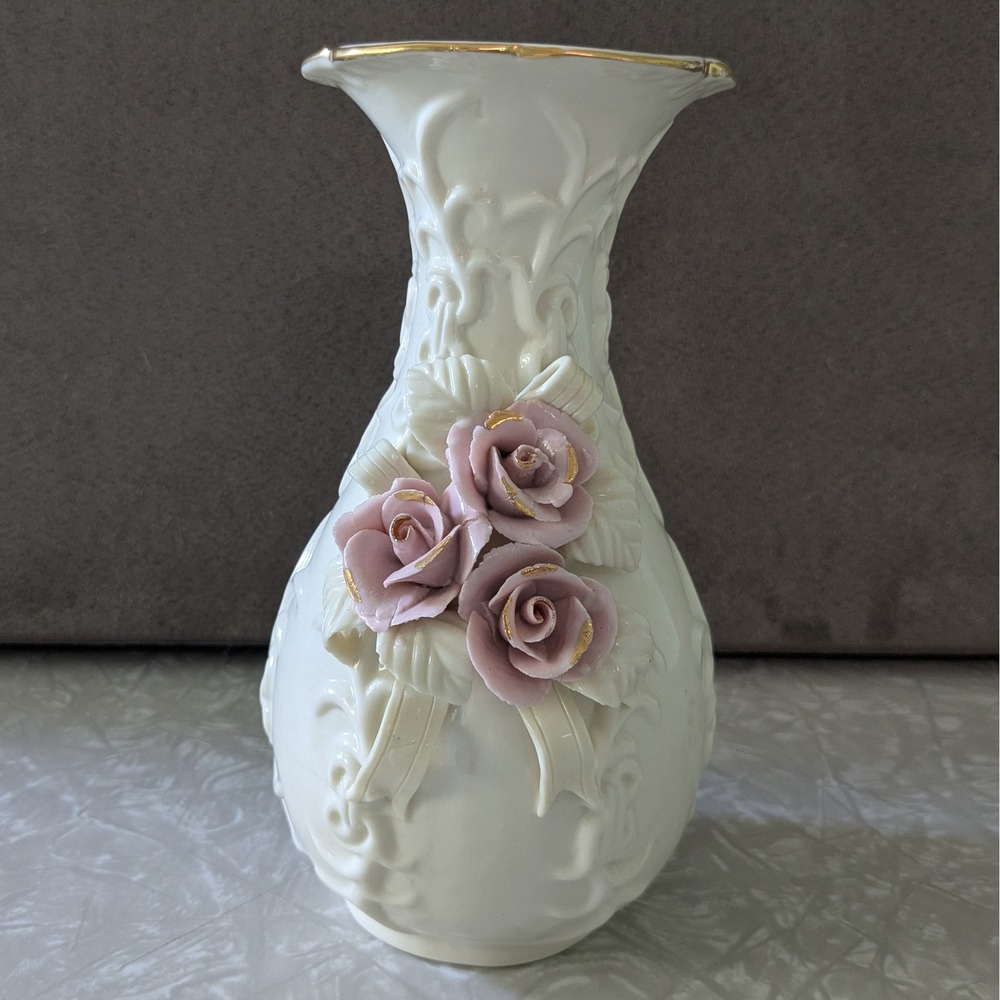 Vintage China Porcelain Rose Vase 8" Capodimonte French Style Granny Cottagecore